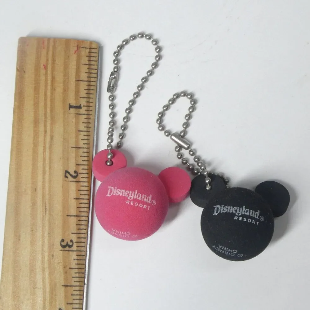 2 Mickey Mouse Foam Head Keychains Disneyland Resort Black Pink Souvenir